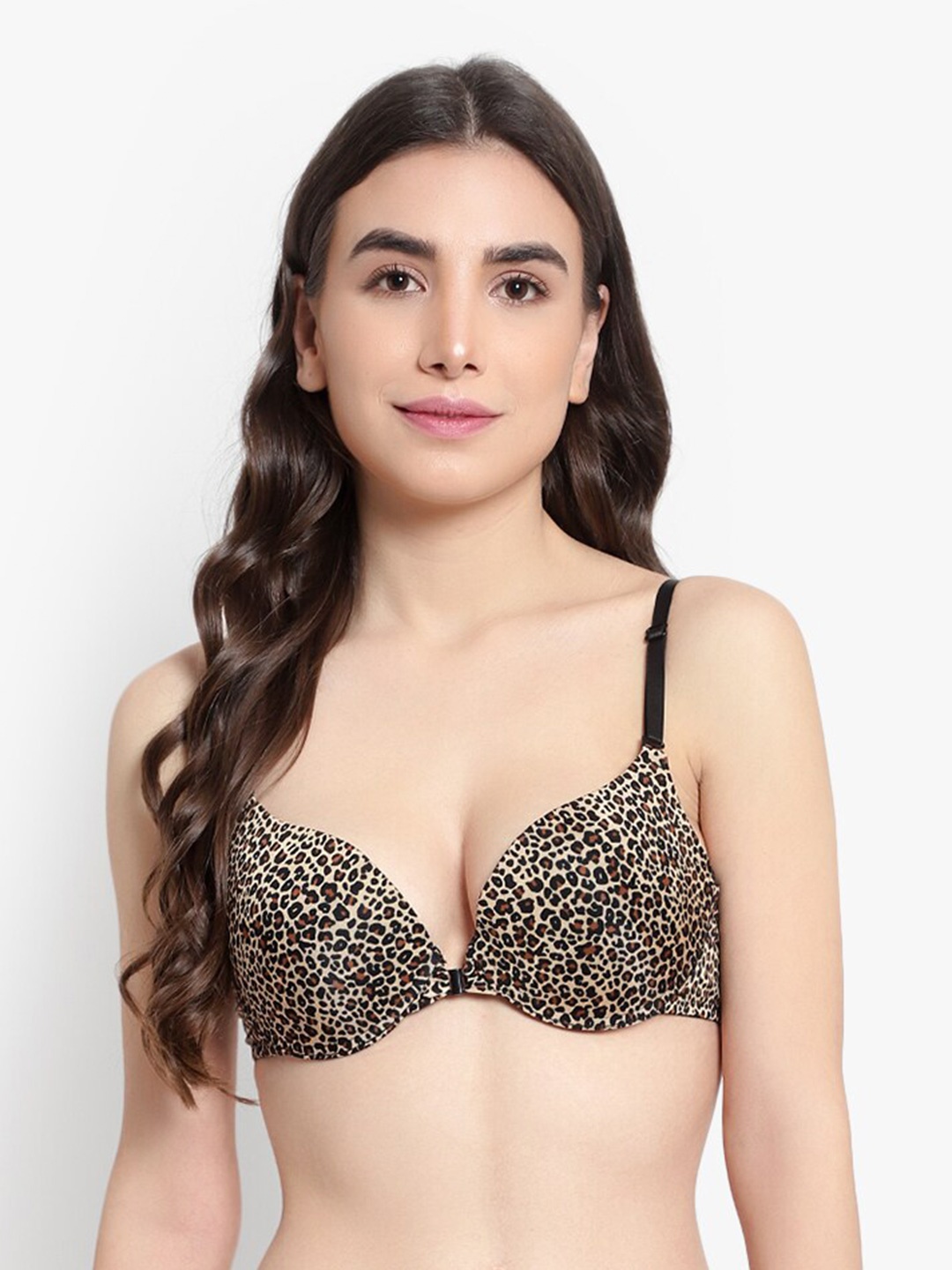 

BRACHY Black & Brown Animal Push-Up Bra Underwired Lightly Padded