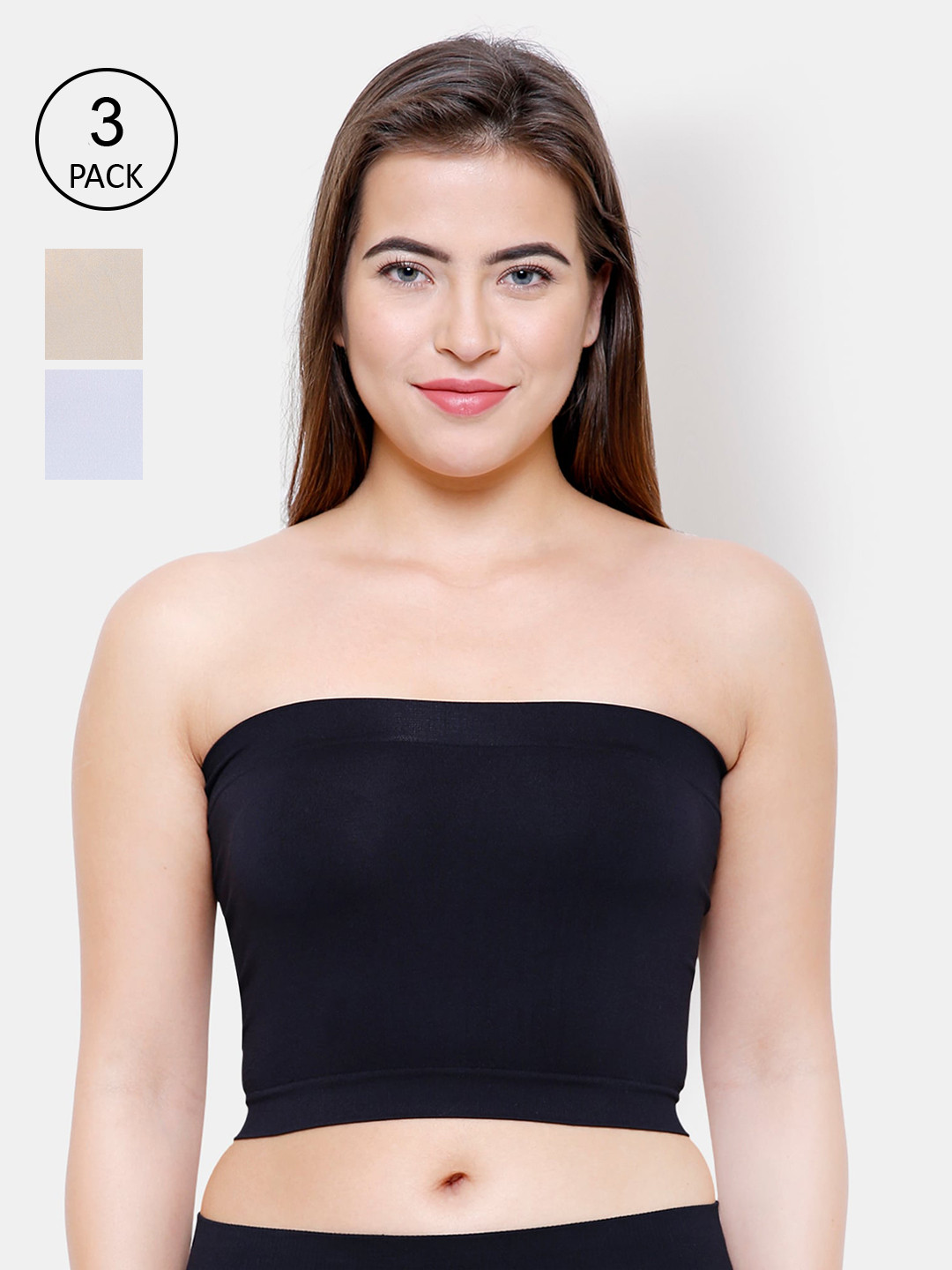 

FashionRack Women Pack of 3 Black & Beige Strapless Camisoles