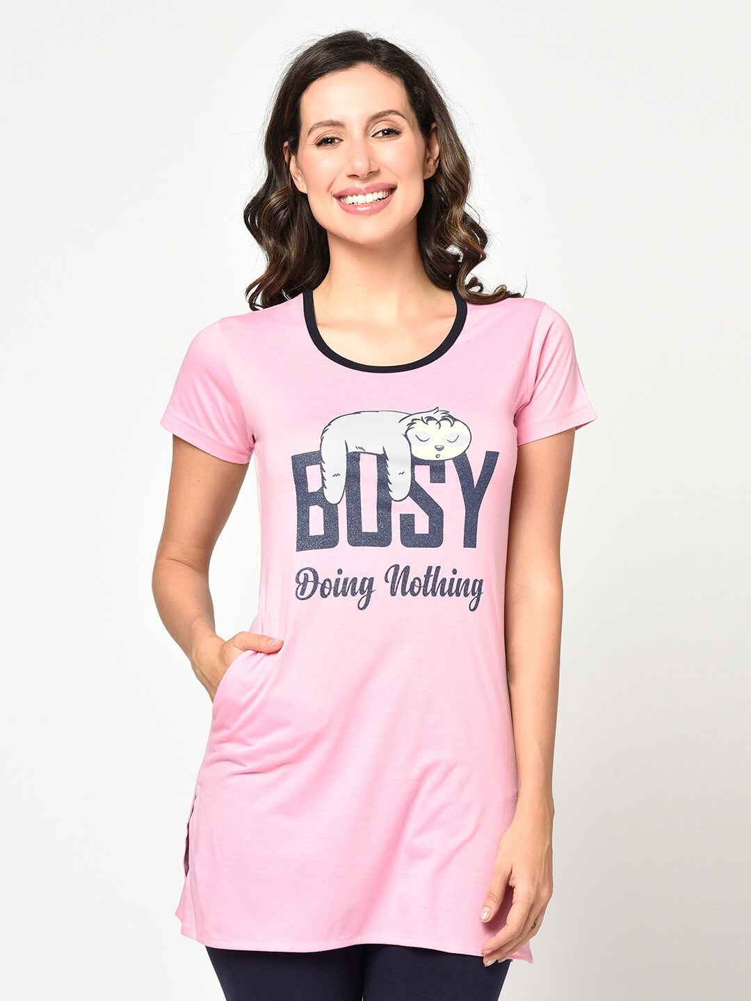 

CUSHYBEE Women Pink Typography Printed Cotton T-shirt