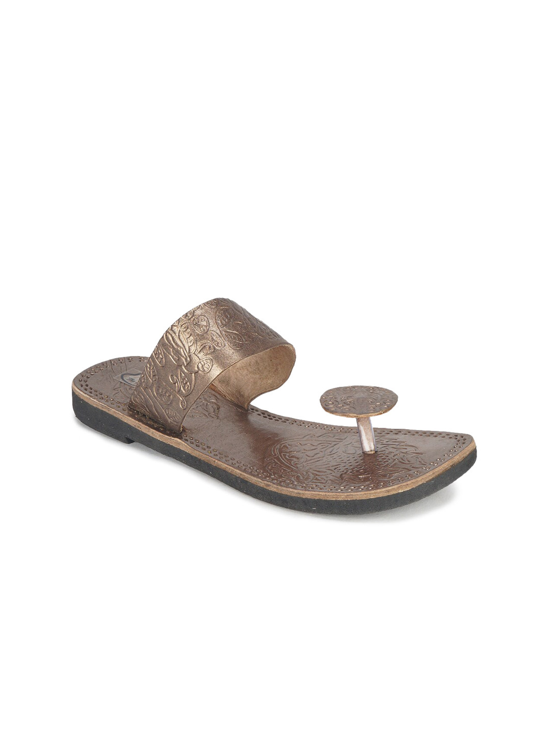 

The Desi Dulhan Women Brown Textured One Toe Flats