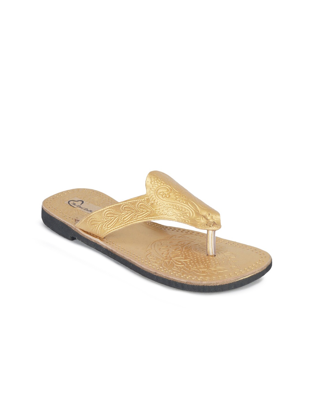 

The Desi Dulhan Women Gold-Toned Textured T-Strap Flats