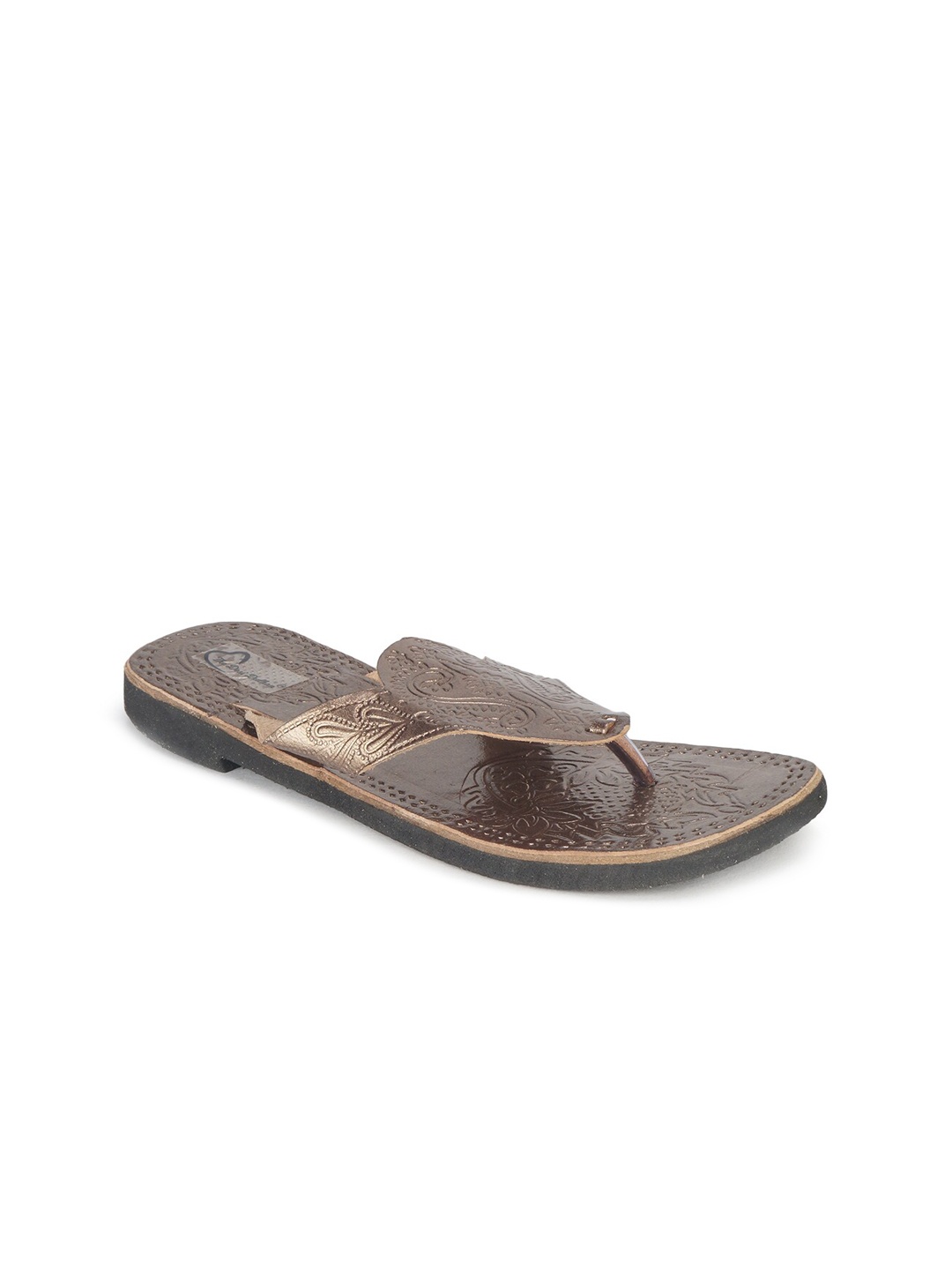 

The Desi Dulhan Women Brown Textured Kolhapuri T-Strap Flats