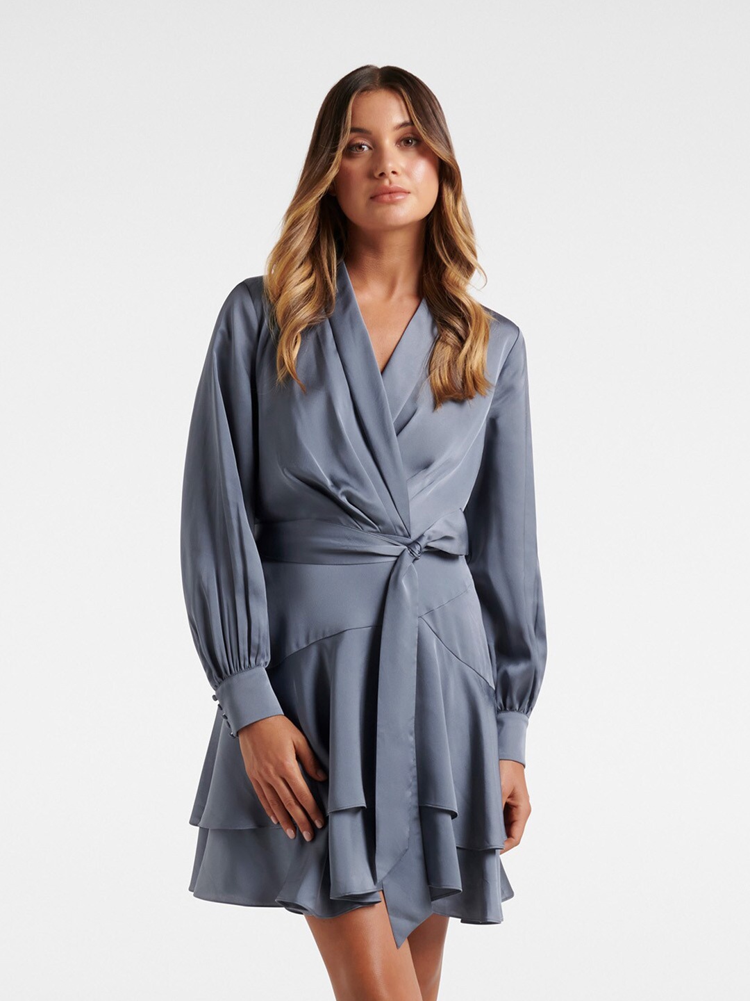 

Forever New Women Blue Satin Wrap Dress