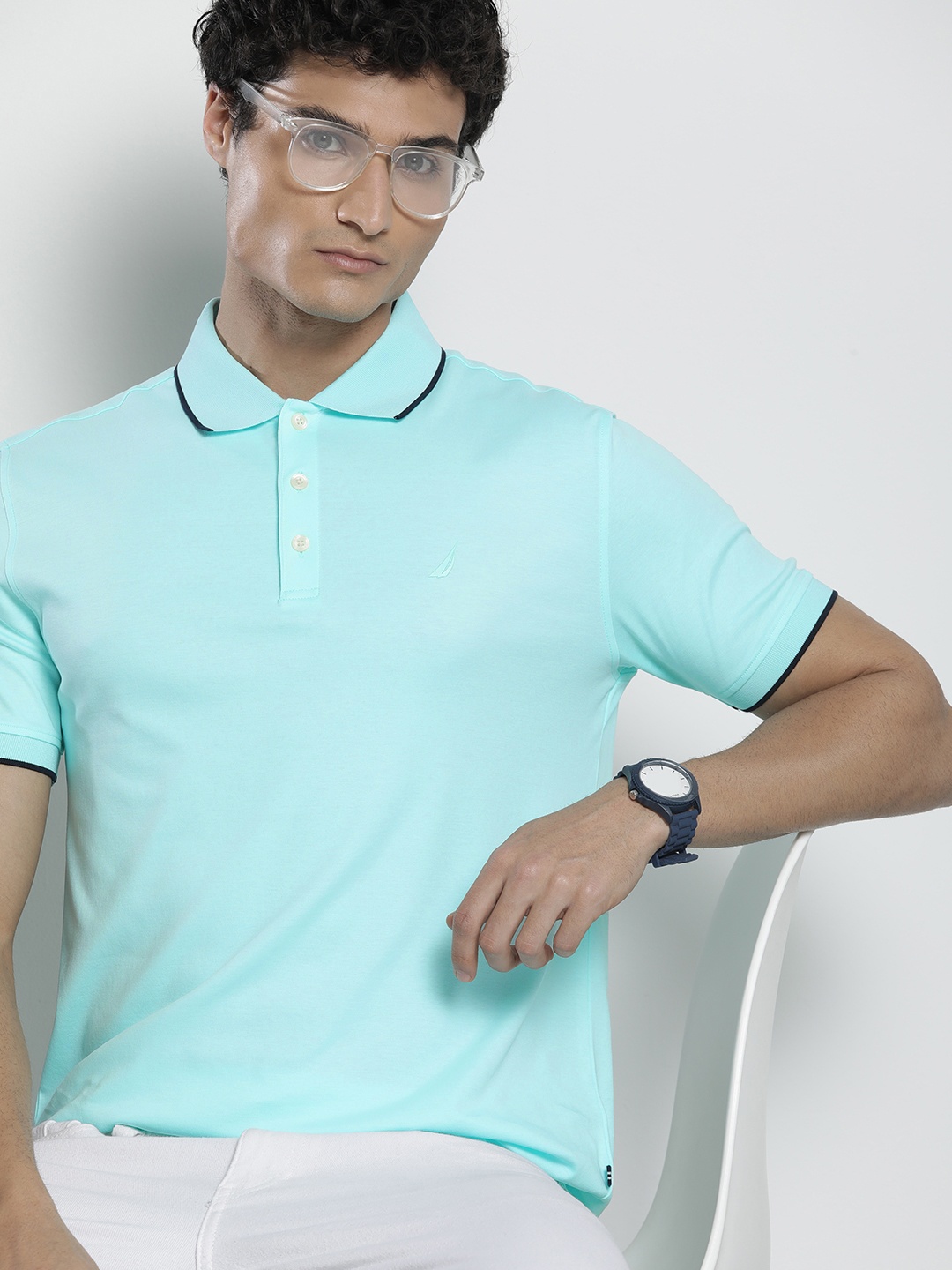 

Nautica Men Polo Collar Pure Cotton T-shirt, Blue