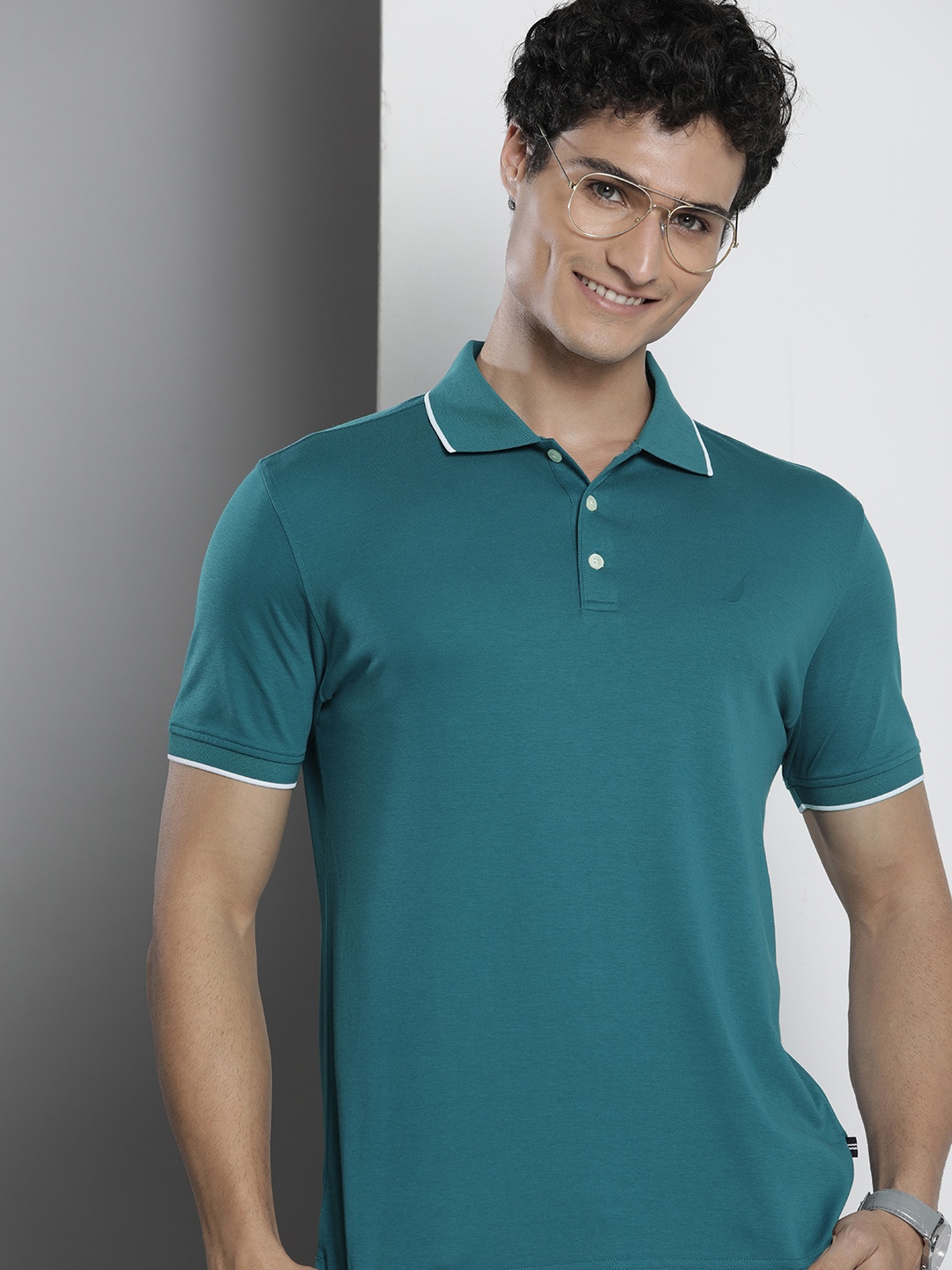 

Nautica Men Polo Collar Pure Cotton T-shirt, Teal