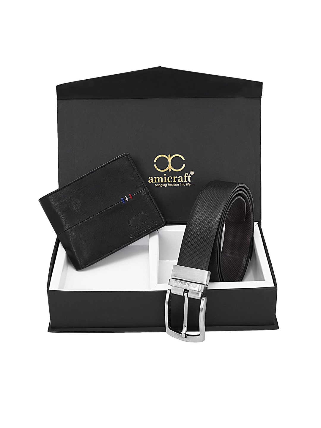 

amicraft Men Black Solid Vegan Leather Accessory Gift Set