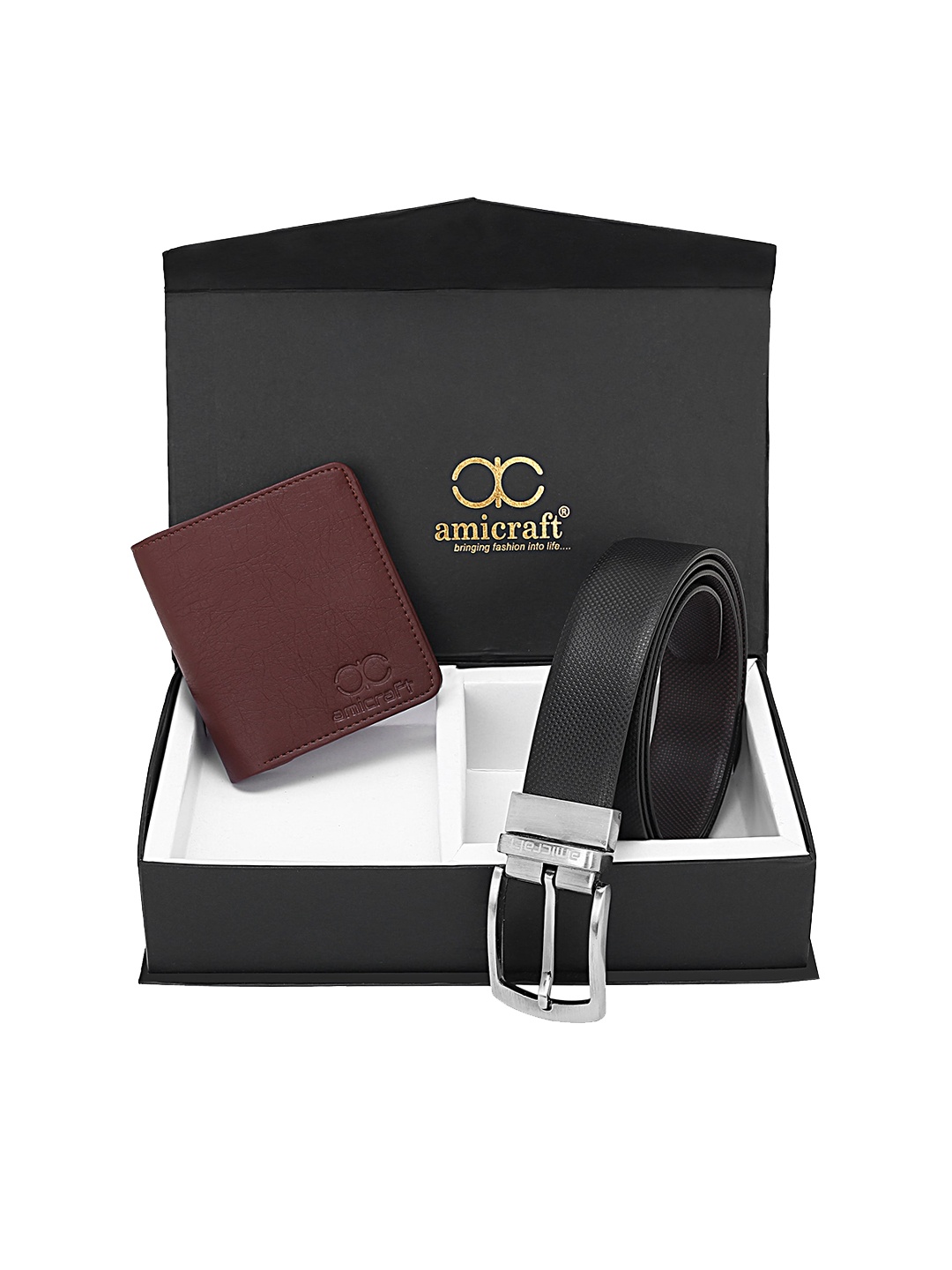 

amicraft Men Black & Brown Vegan Leather Accessory Gift Set