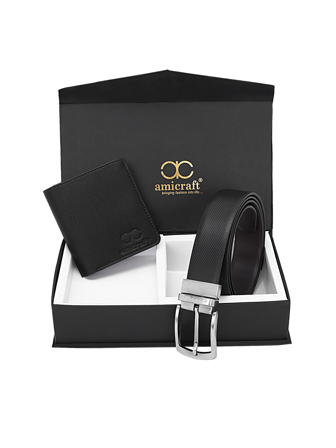 

amicraft Men Black Solid Wallet & Belt Accessory Gift Set