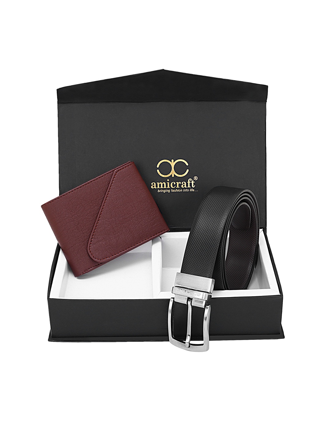 

amicraft Men Black & Brown Solid Vegan Leather Accessory Gift Set