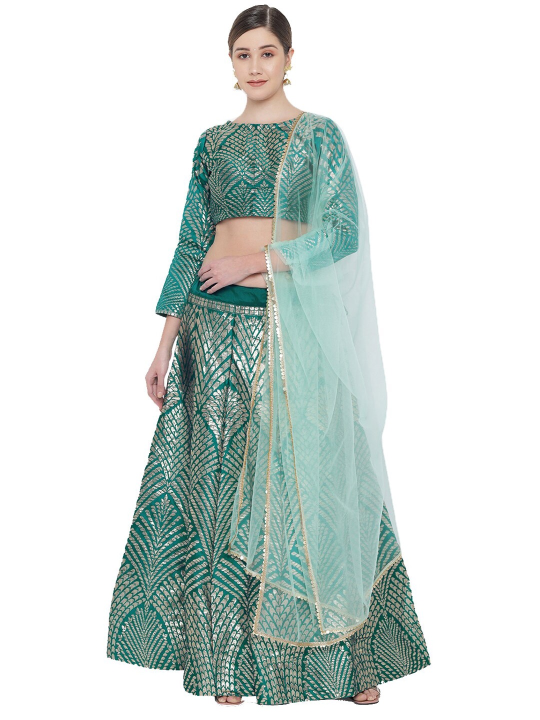 

DIVASTRI Green Banarasi Silk Ready to Wear Lehenga & Unstitched Blouse With Dupatta