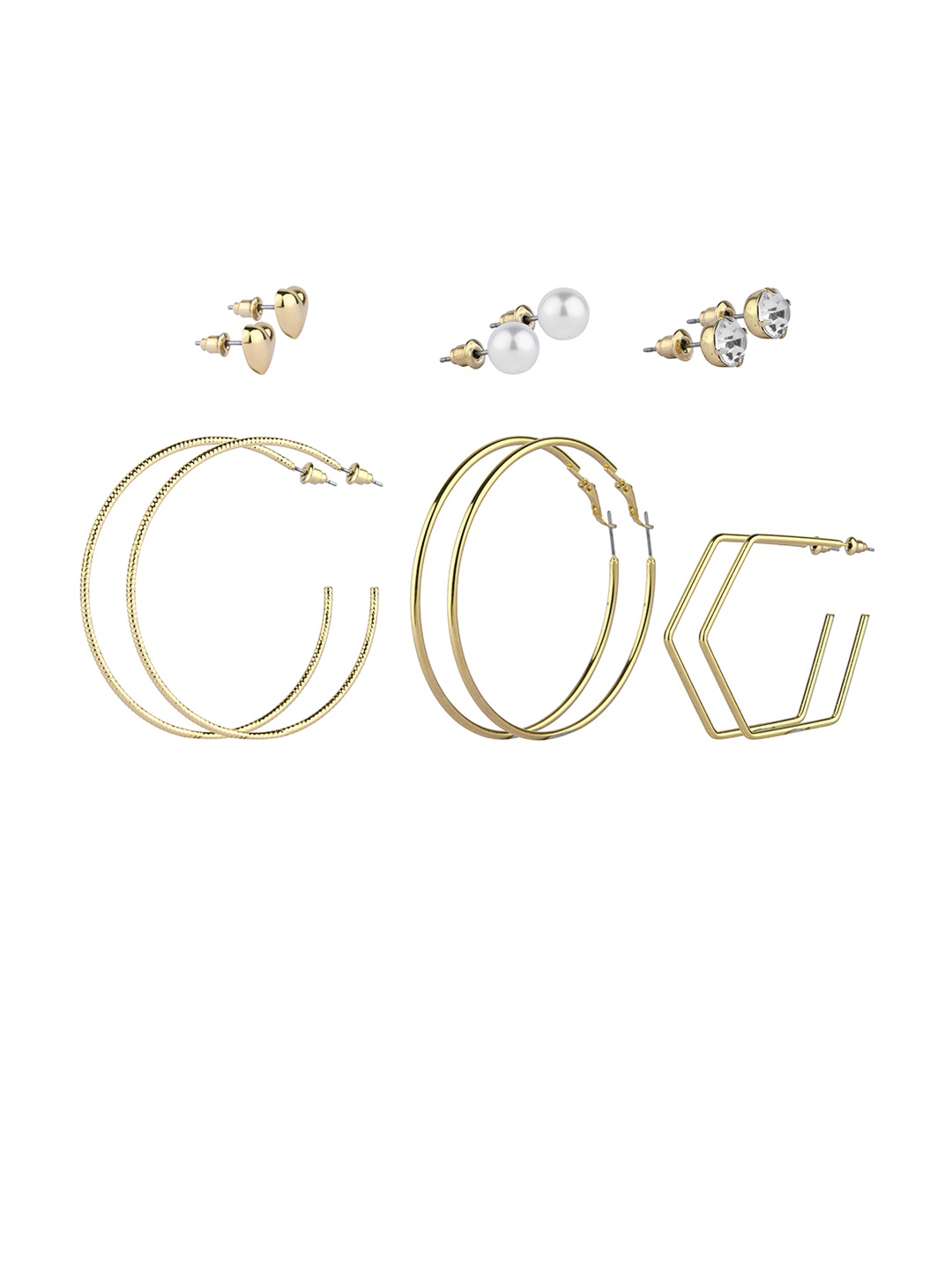 Lilly & sparkle Gold-Toned & White Circular Hoop Earrings