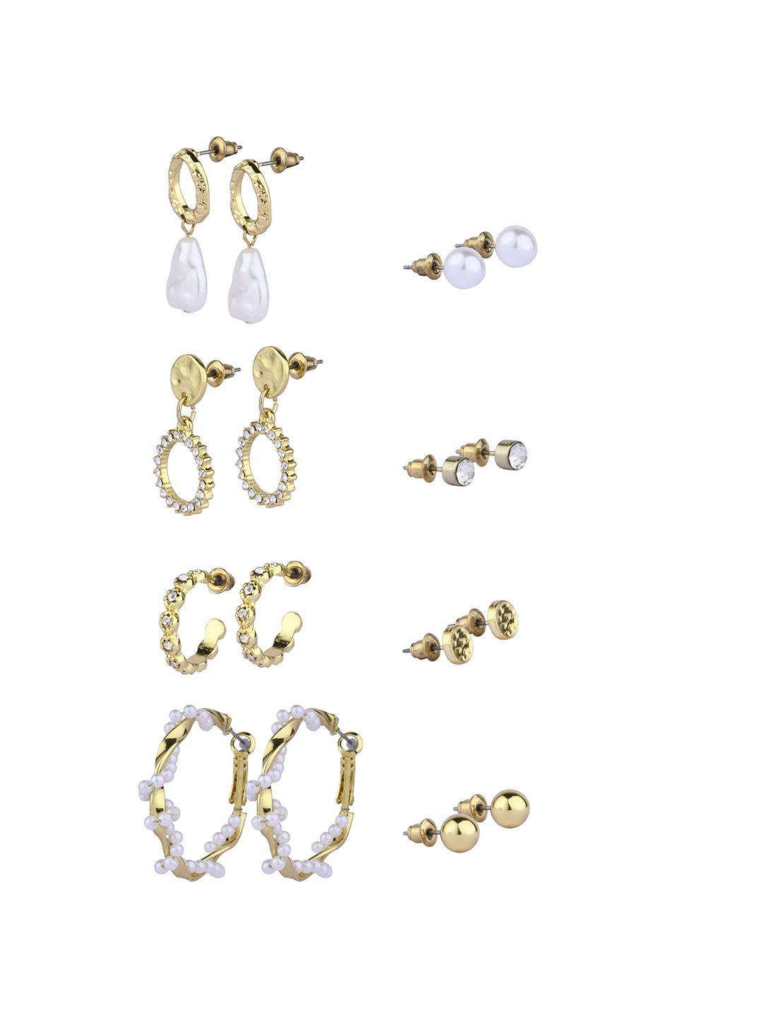 

Lilly & sparkle Gold-Toned & White Set Of 8 Circular Studs & Drop Earrings