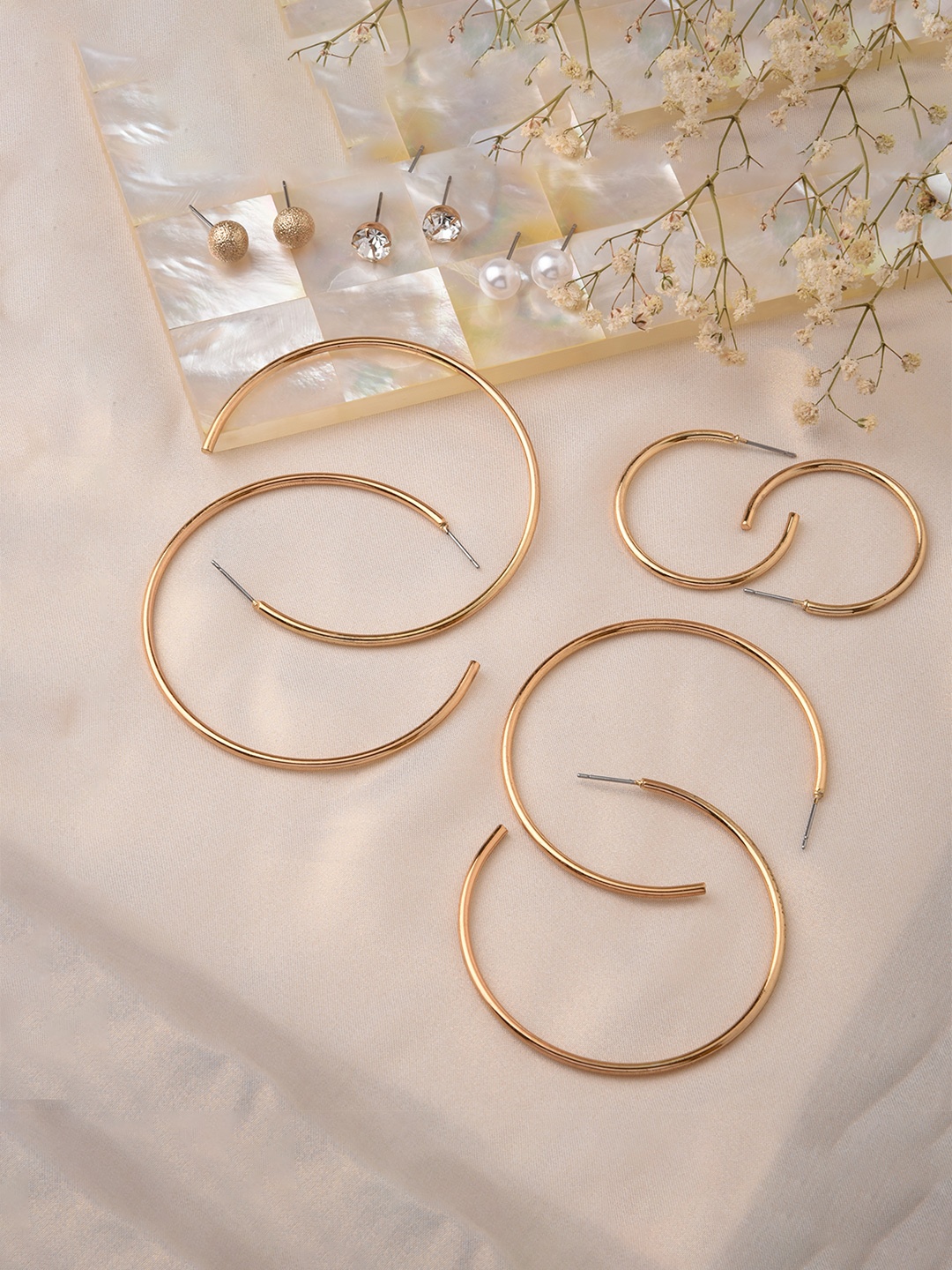 

Lilly & sparkle Set Of 6 Gold-Toned Circular Hoop Earrings And Studs