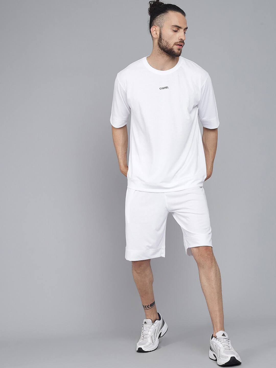 

GRIFFEL Men White Pure Cotton T-shirt with Shorts