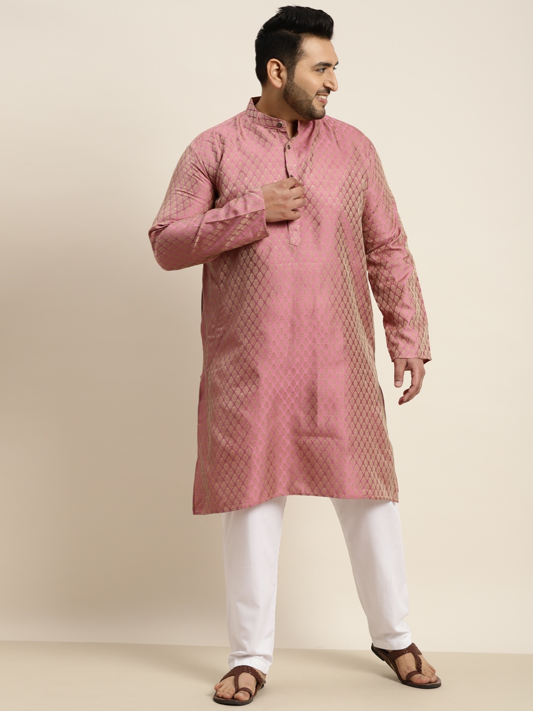 

SOJANYA PLUS Men Pink Jacquard Self Design Kurta with Pyjamas