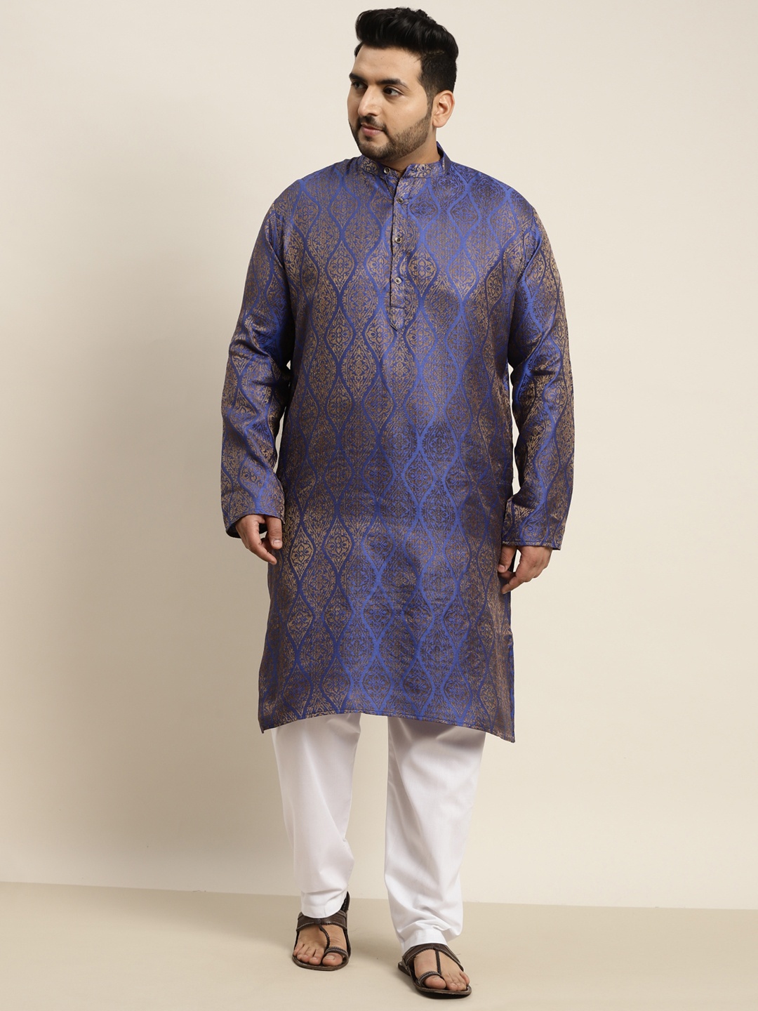 

SOJANYA PLUS Men Blue Jacquard Self Design Kurta with Pyjamas