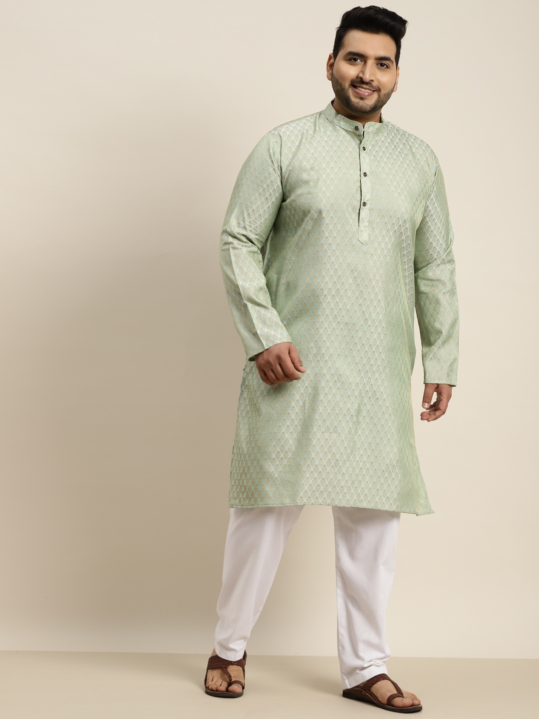 

SOJANYA PLUS Men Green Jacquard Self Design Kurta with Pyjamas