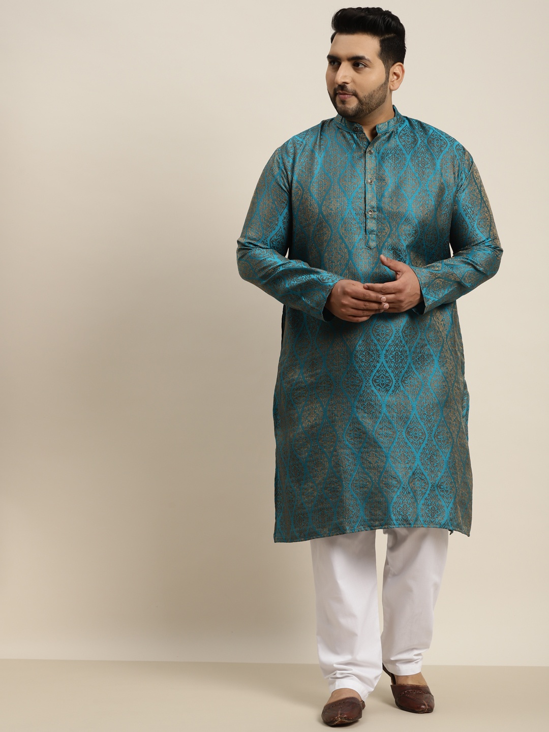 

SOJANYA PLUS Men Blue Jacquard Self Design Kurta with Pyjamas