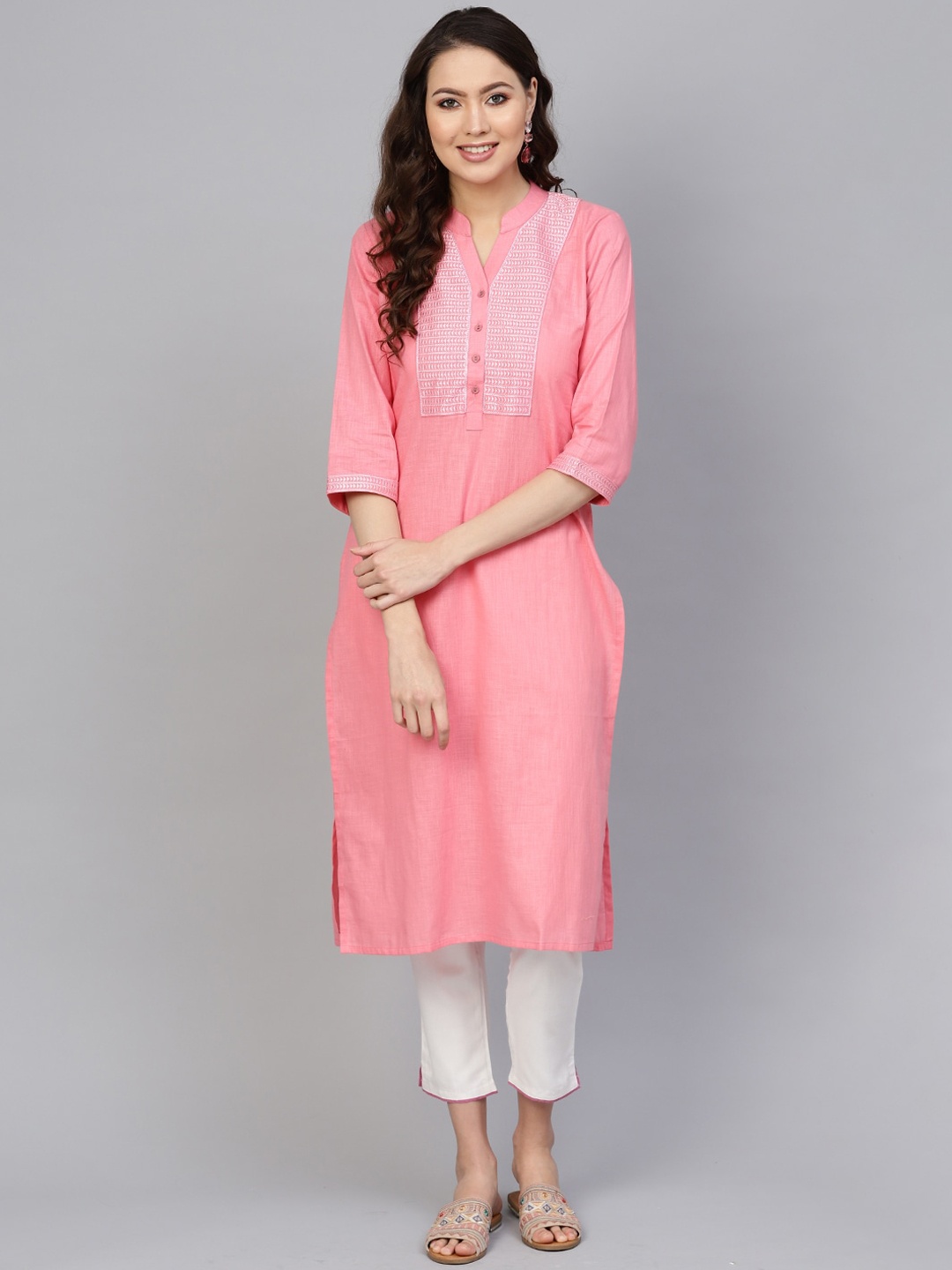 

Indo Era Women Pink Thread Work Kurta