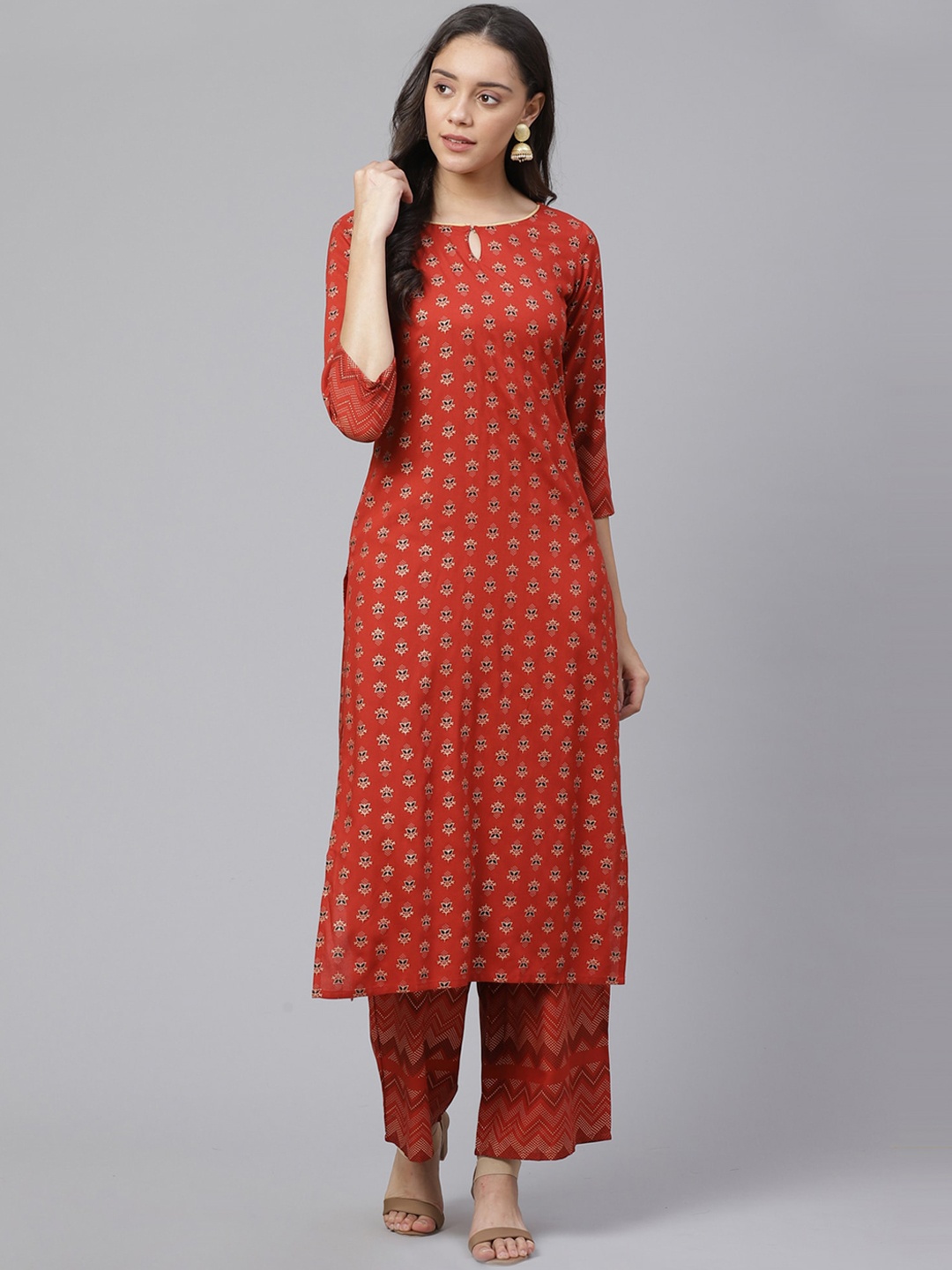 

Indo Era Women Red Ethnic Motifs Printed Kurta with Palazzos