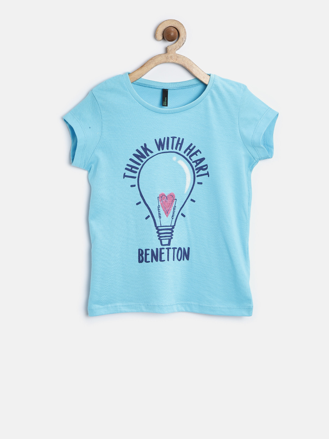 

United Colors of Benetton Girls Blue Printed Round Neck T-Shirt
