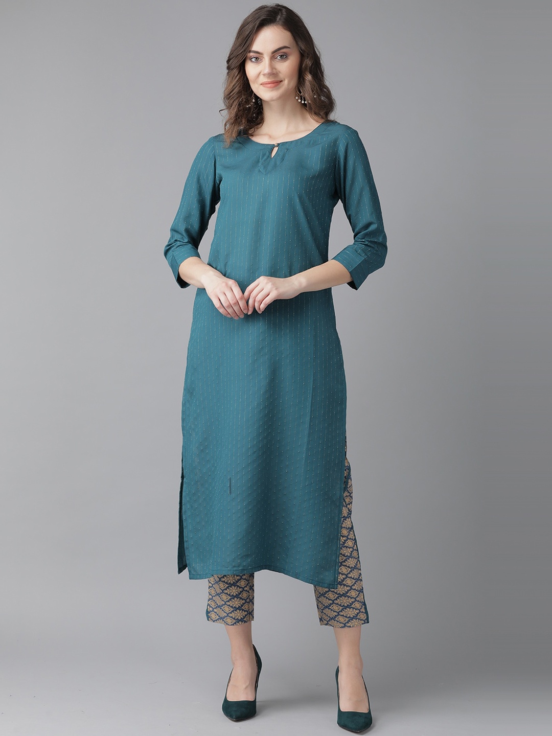 

Indo Era Women Teal Kurta with Trousers