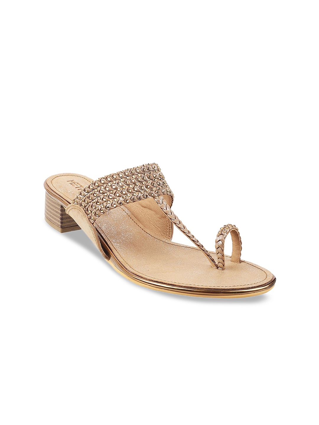 

Metro Women Gold-Toned Embellished Block Heels
