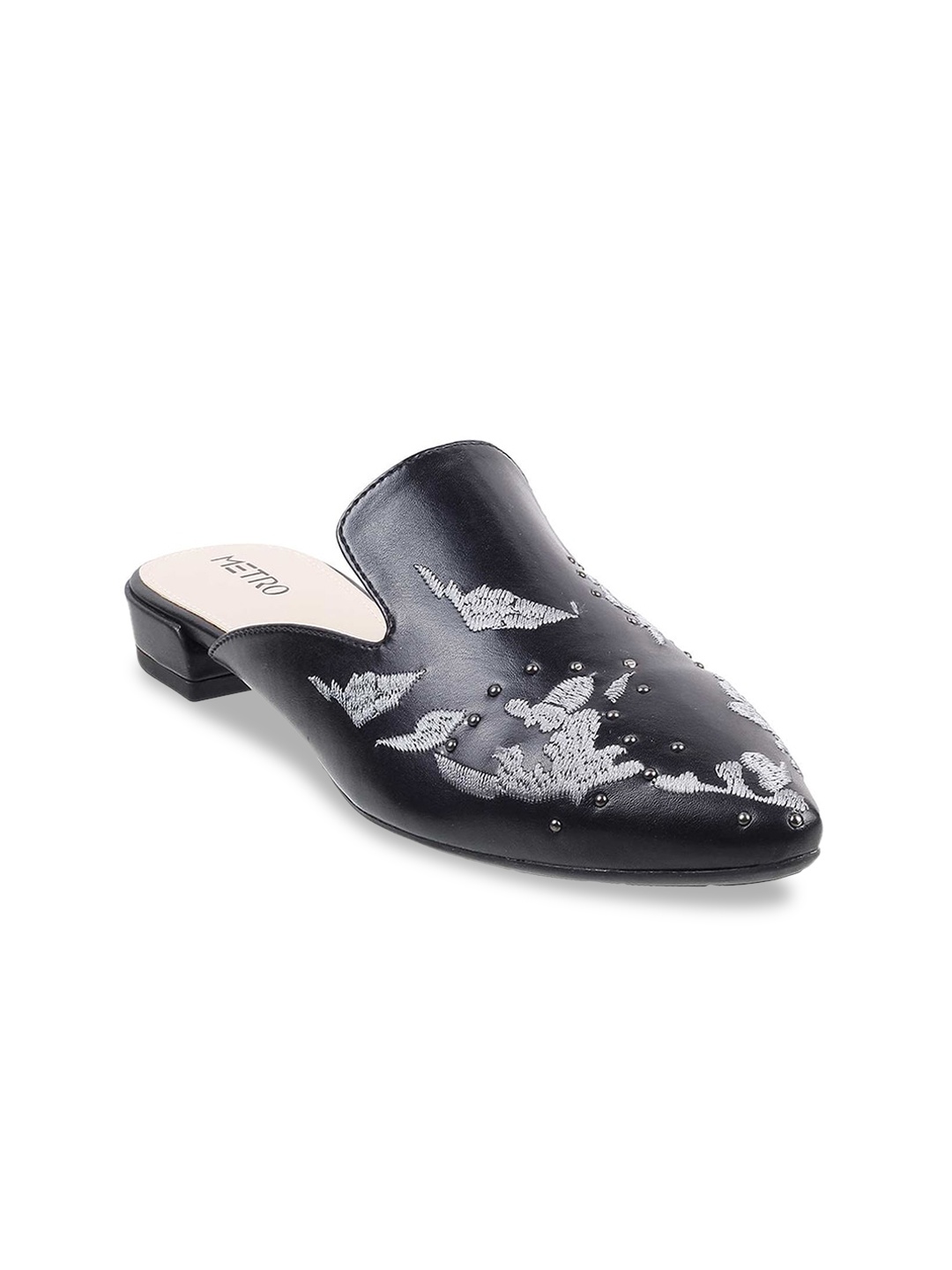 

Metro Women Black Embroidered Mules Flats