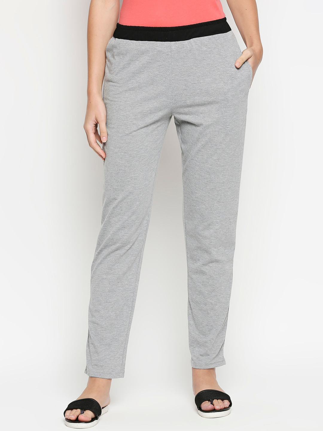 

XIN Women Grey Melange Relaxed Fit Pure Cotton Lounge Pants
