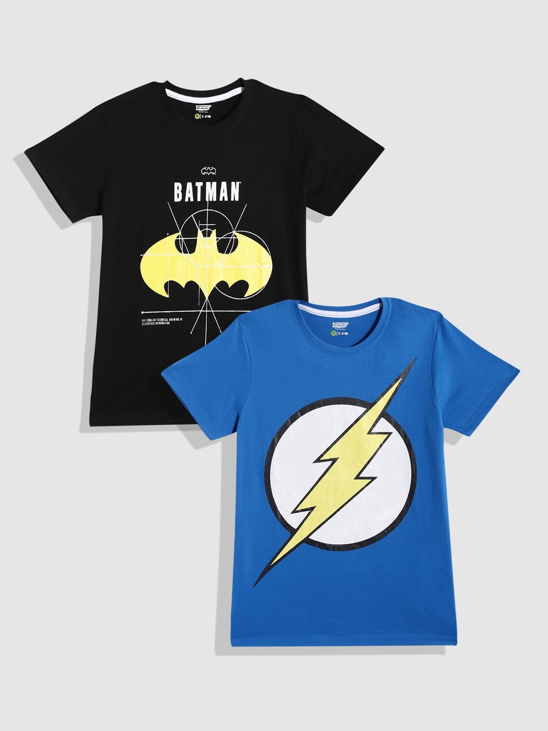 

YK Justice League Boys Pack of 2 Printed Pure Cotton T-shirt, Black