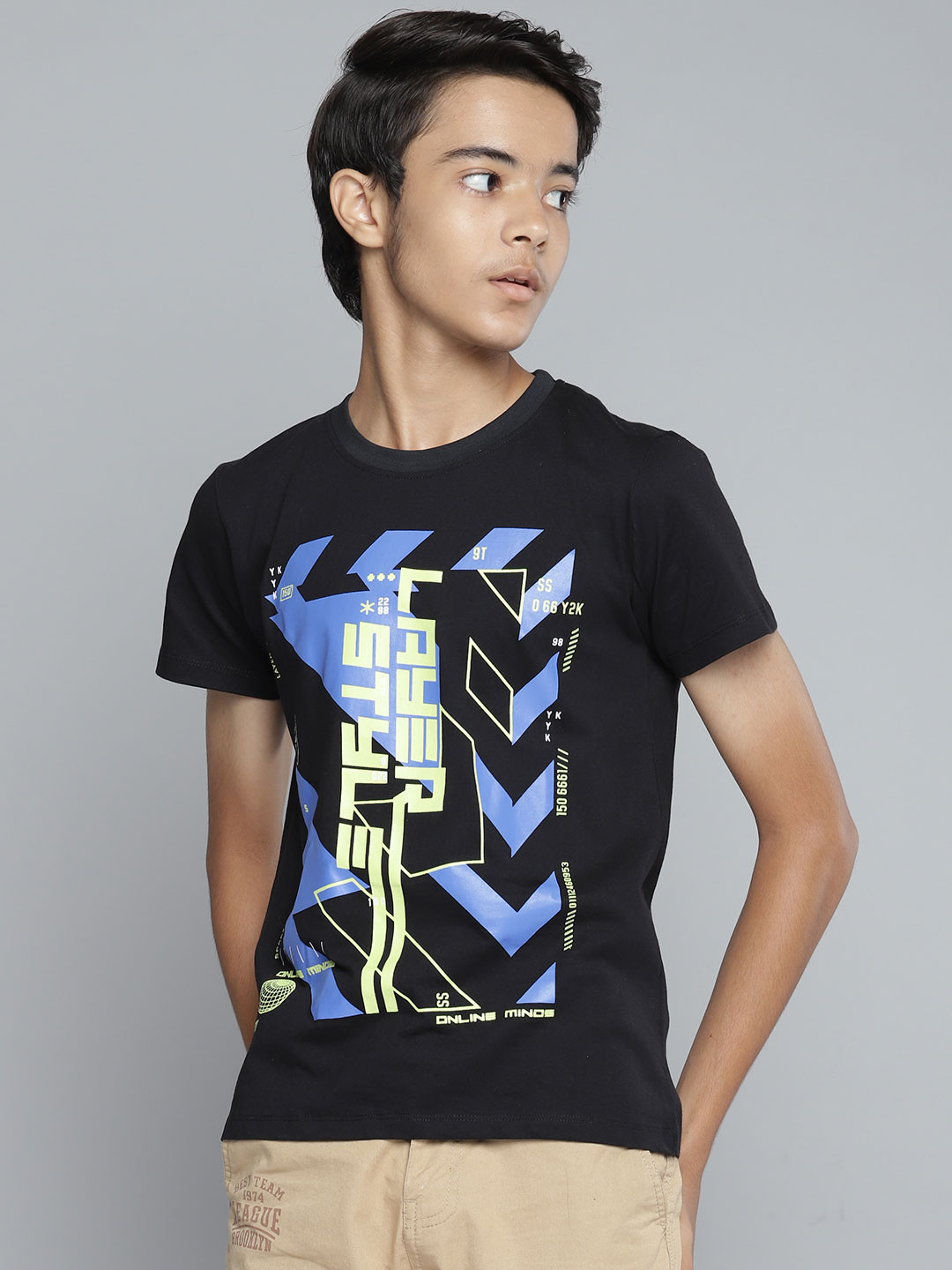 

YK Boys Black & Blue Graphic Printed Cotton T-shirt