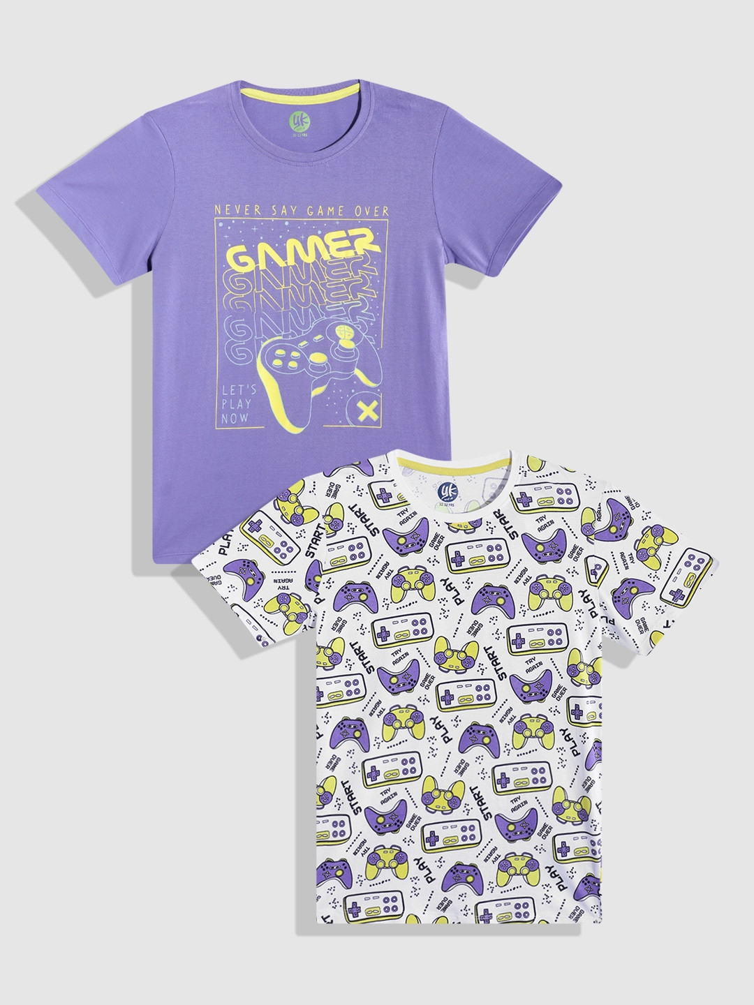 

YK Basics Boys Pack of 2 Printed Pure Cotton T-Shirts, Purple