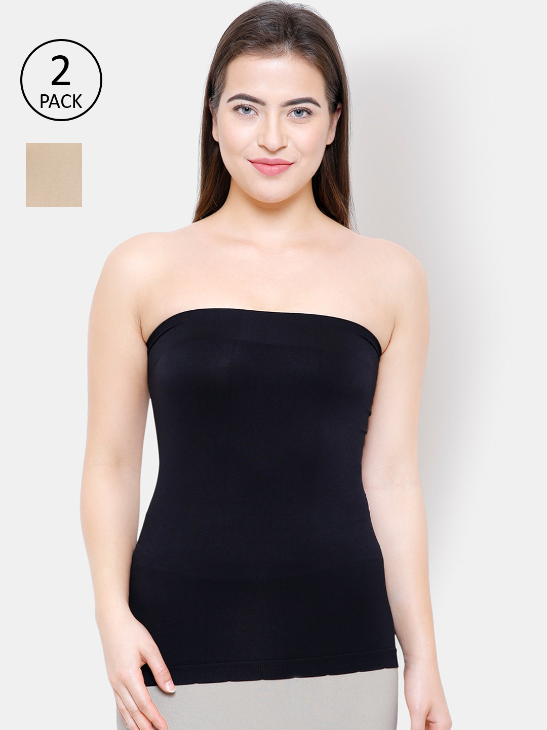 

FashionRack Women Pack Of 2 Solid Cotton Camisole, Black