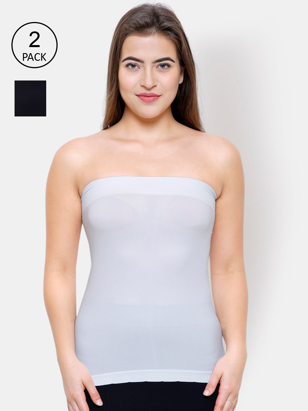 

FashionRack Women Pack Of 2 Black & White Solid Cotton Camisole