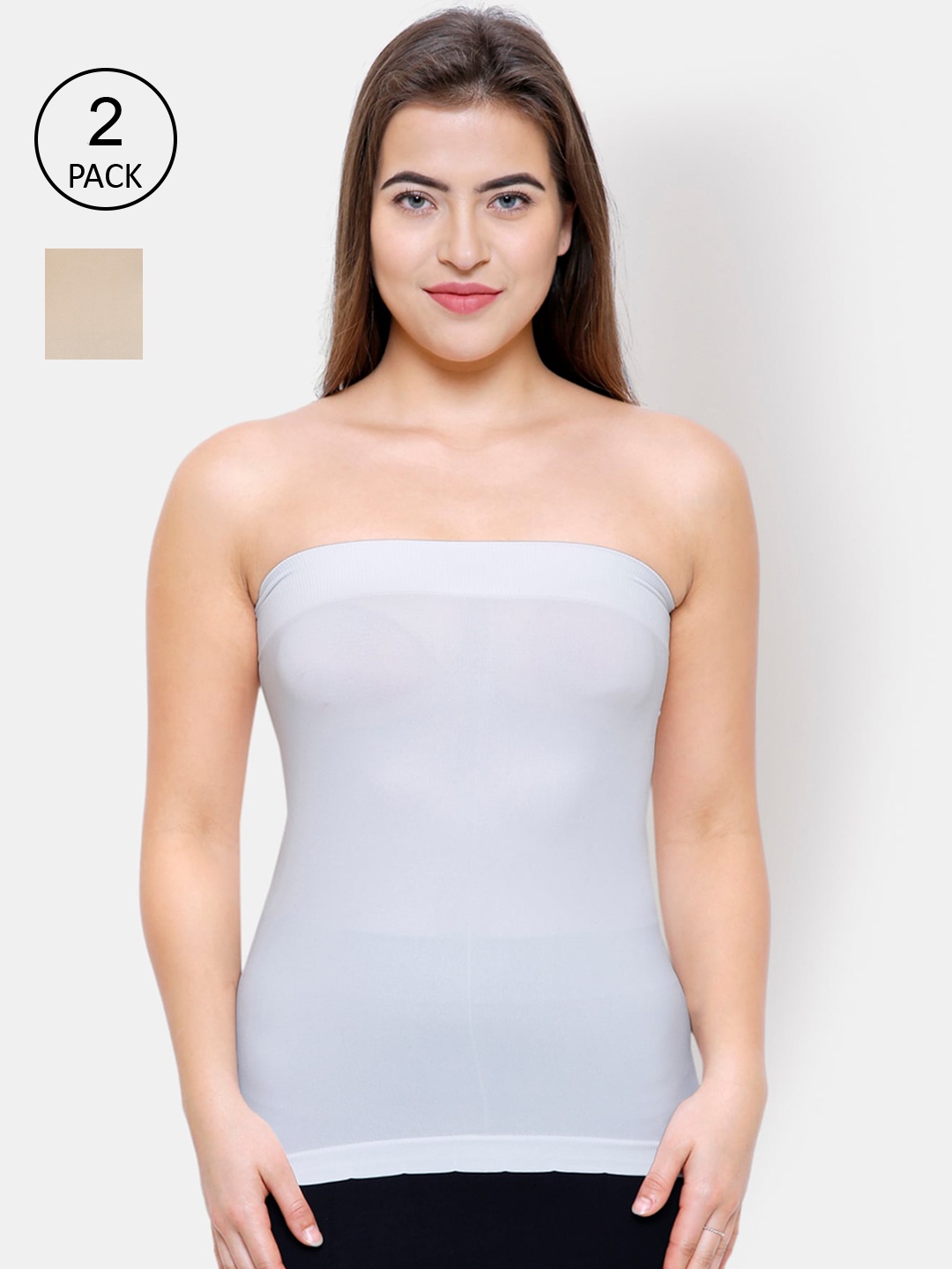 

FashionRack Women Pack Of 2 Beige & White Solid Cotton Camisole