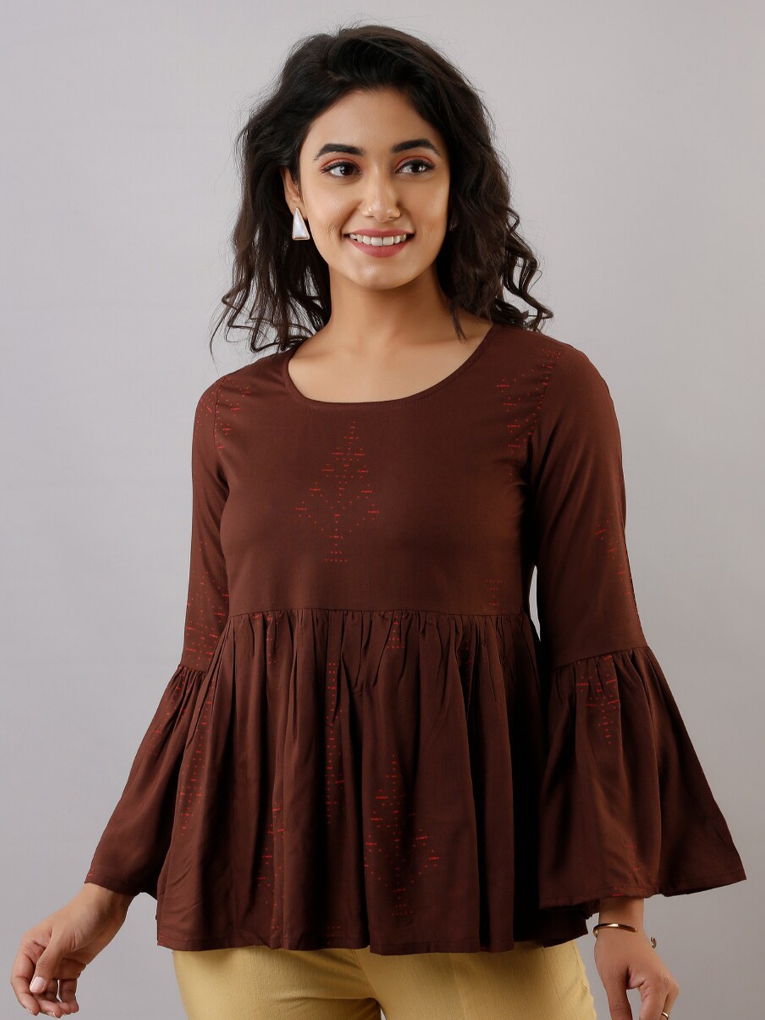 

KALINI Brown Solid Empire Top