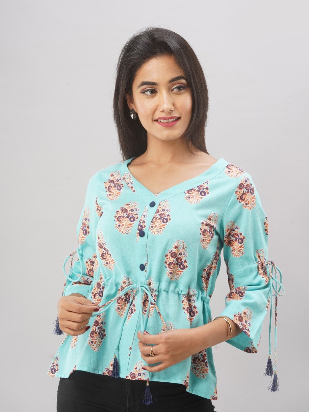 

KALINI Blue Floral Print Top