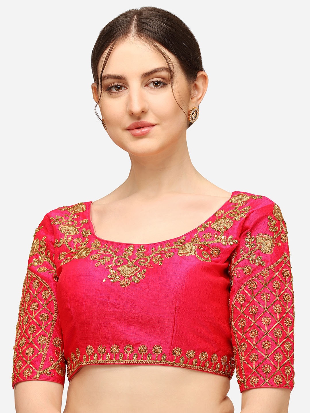 

Mesmore Women Pink Embroidered Silk Saree Saree Blouse