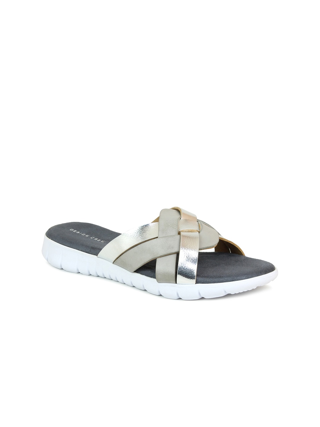 

DESIGN CREW Women Silver-Toned Printed Open Toe Flats