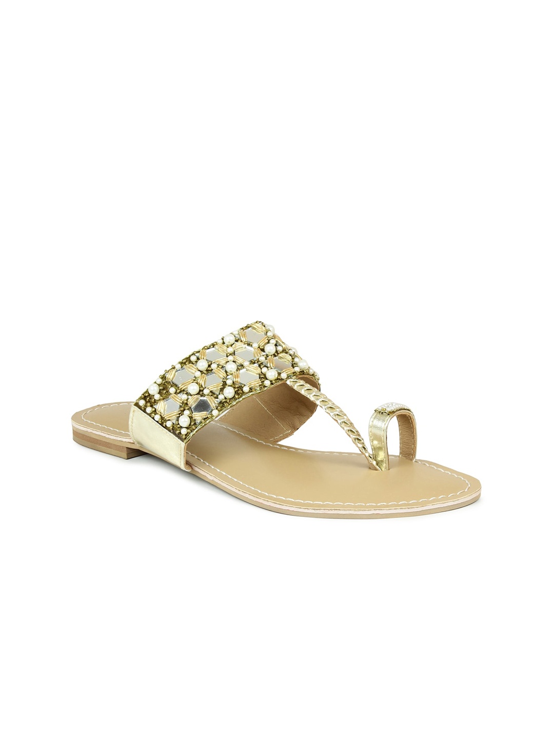 

DESIGN CREW Women Gold-Toned Embellished One Toe Flats