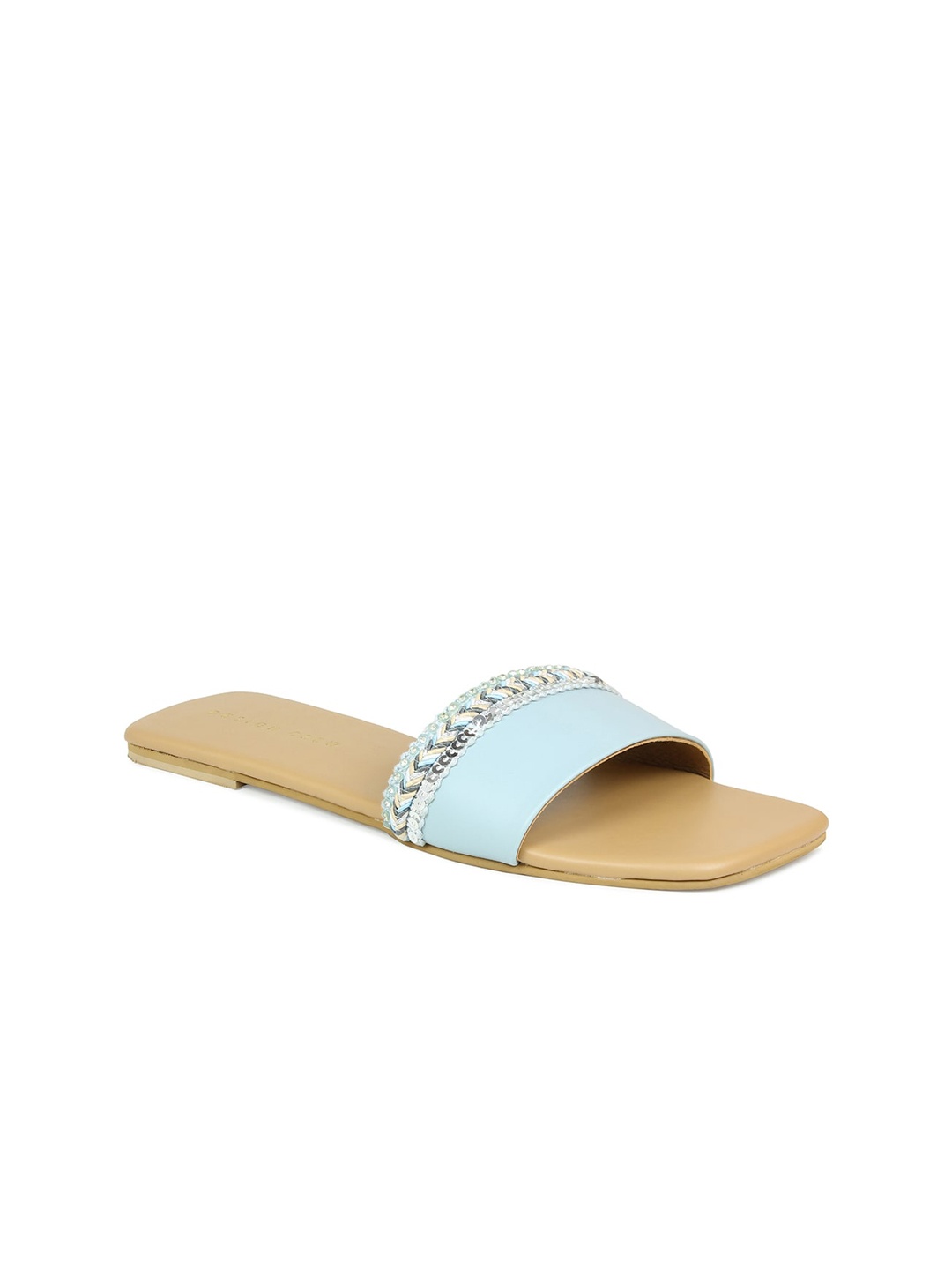 

DESIGN CREW Women Blue & Silver-Toned Embellished Open Toe Flats