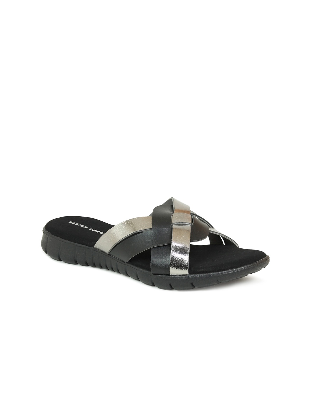 

DESIGN CREW Women Black Colourblocked Open Toe Flats