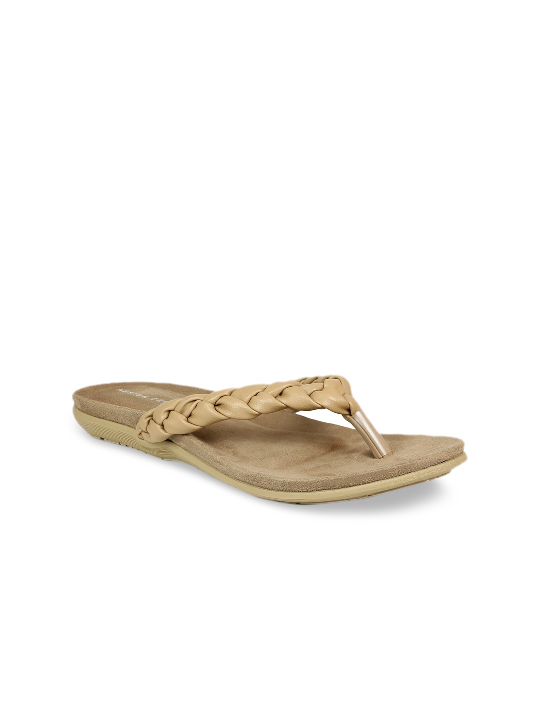 

DESIGN CREW Women Beige Textured T-Strap Flats