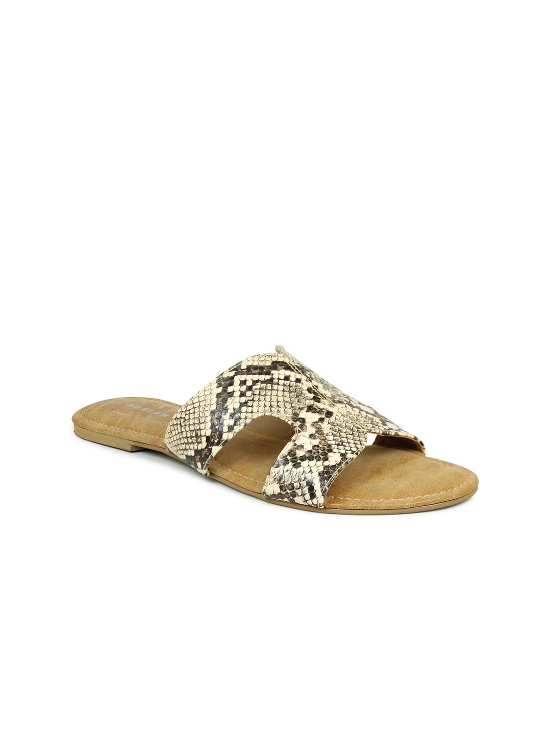 

DESIGN CREW Women Beige & Black Animal Printed Open Toe Flats