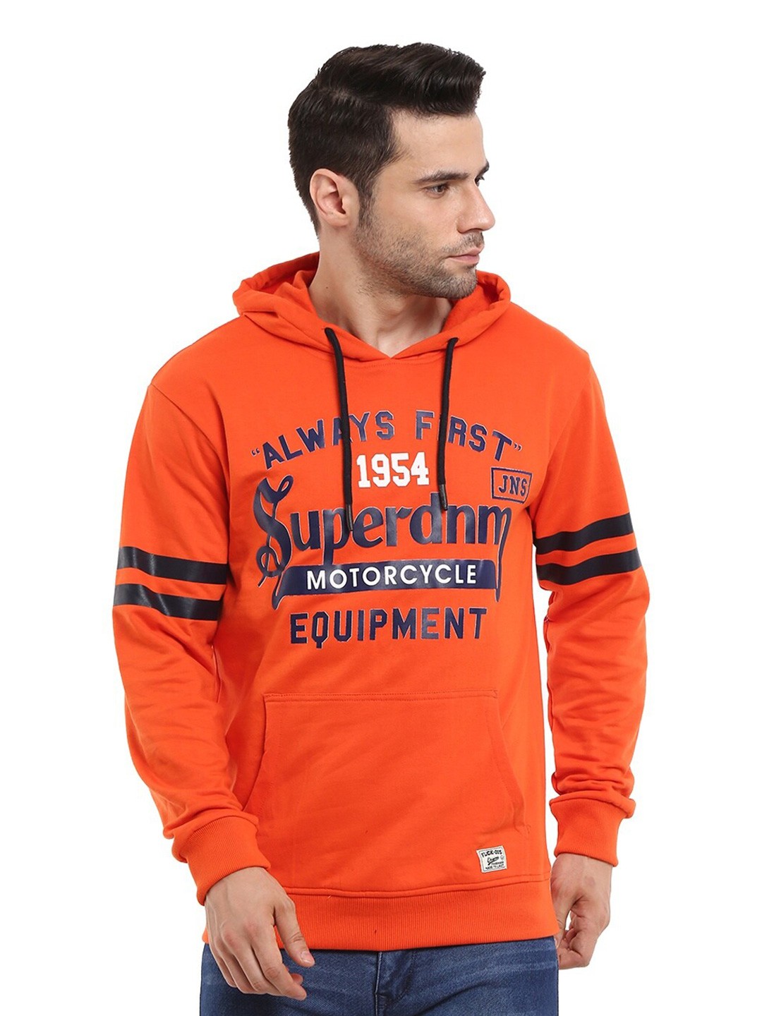 

V-Mart Men Orange Printed Hooded Sweatshirt