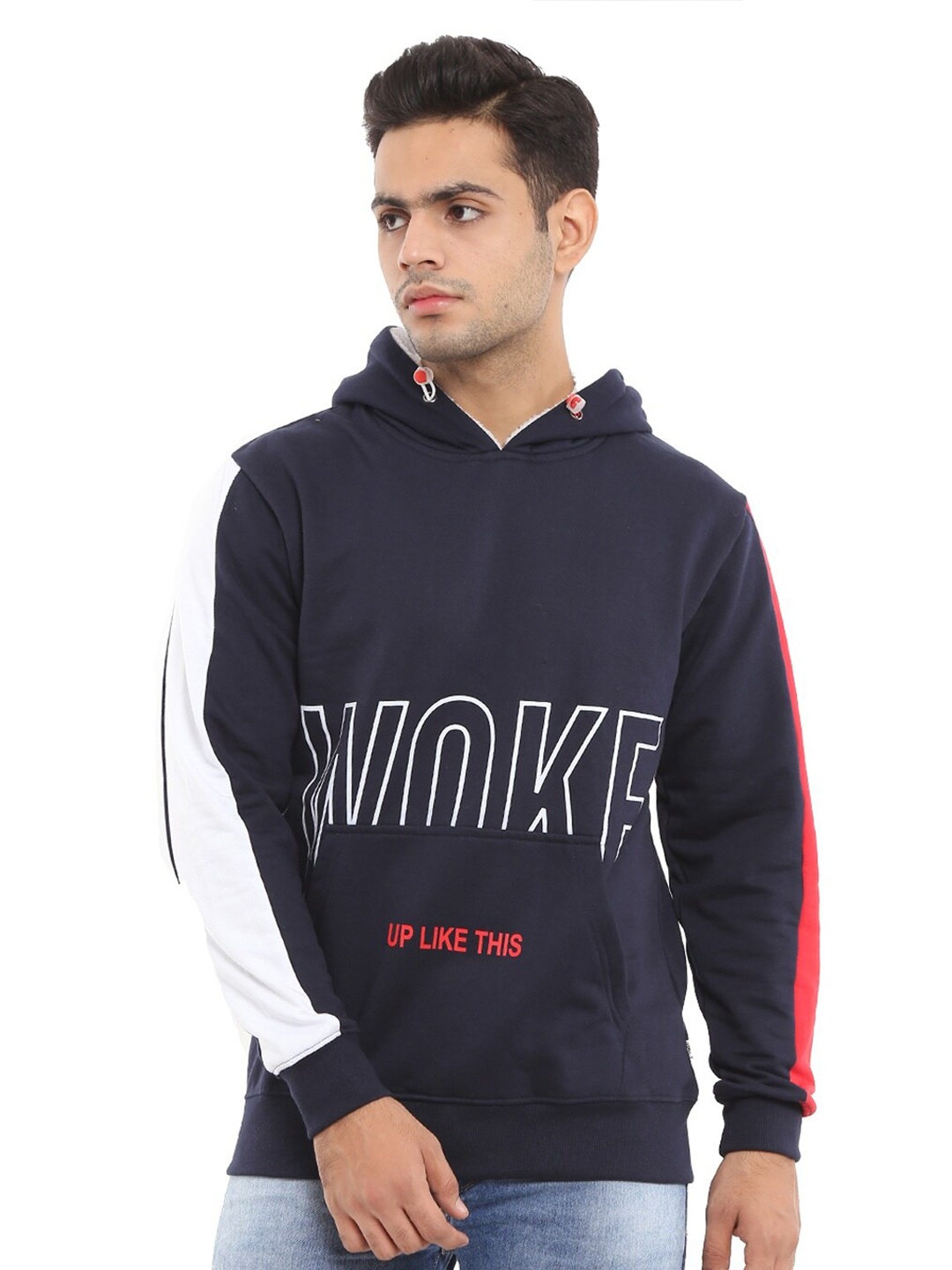 

V-Mart Men Blue Printed Hooded Sweatshirt