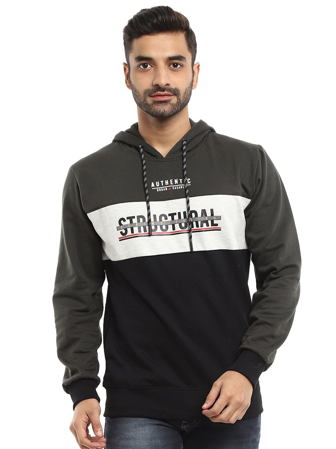 

V-Mart Men Grey Printed Hooded Sweatshirt