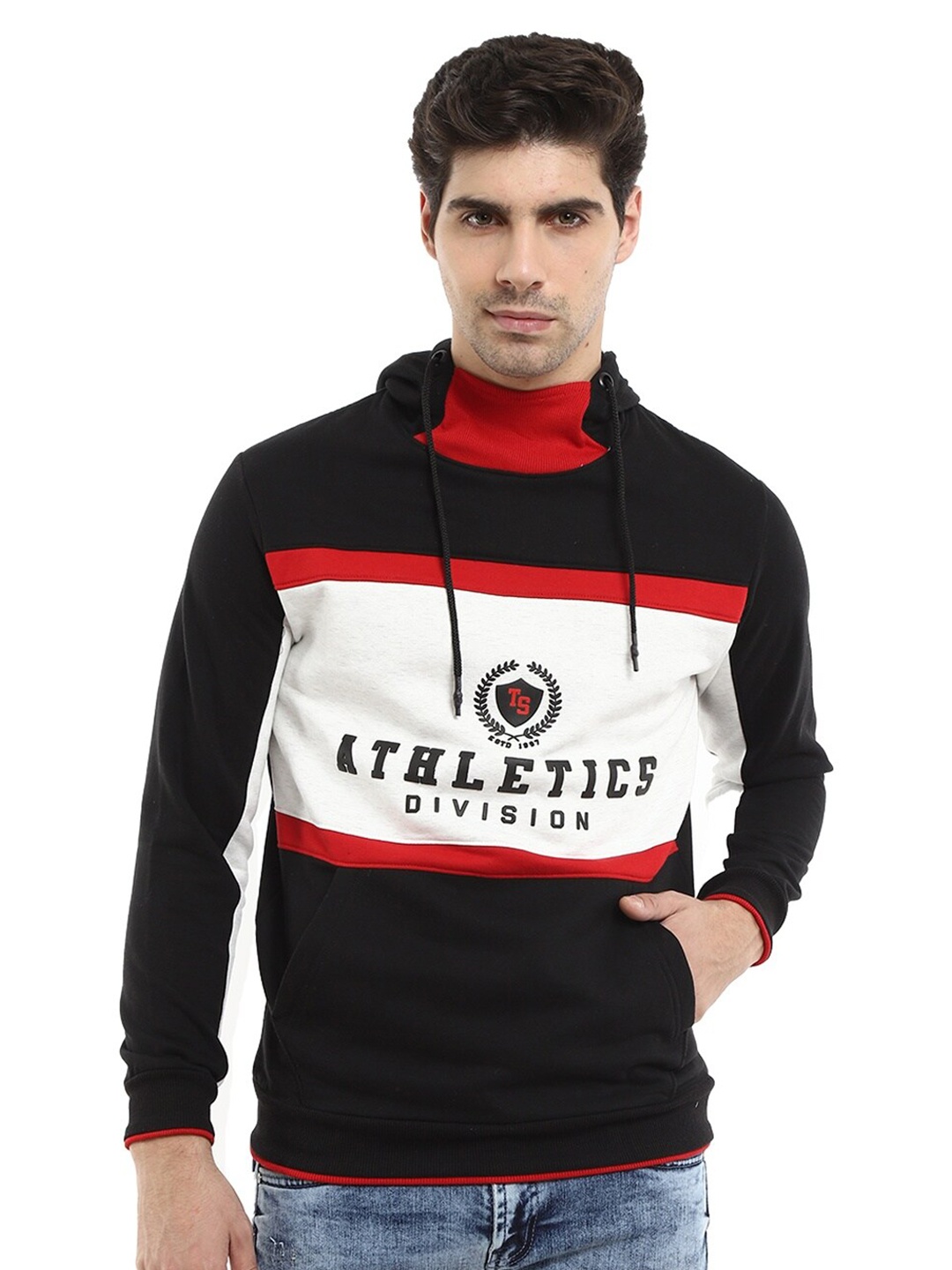 

V-Mart Men Black Printed Hooded Sweatshirt