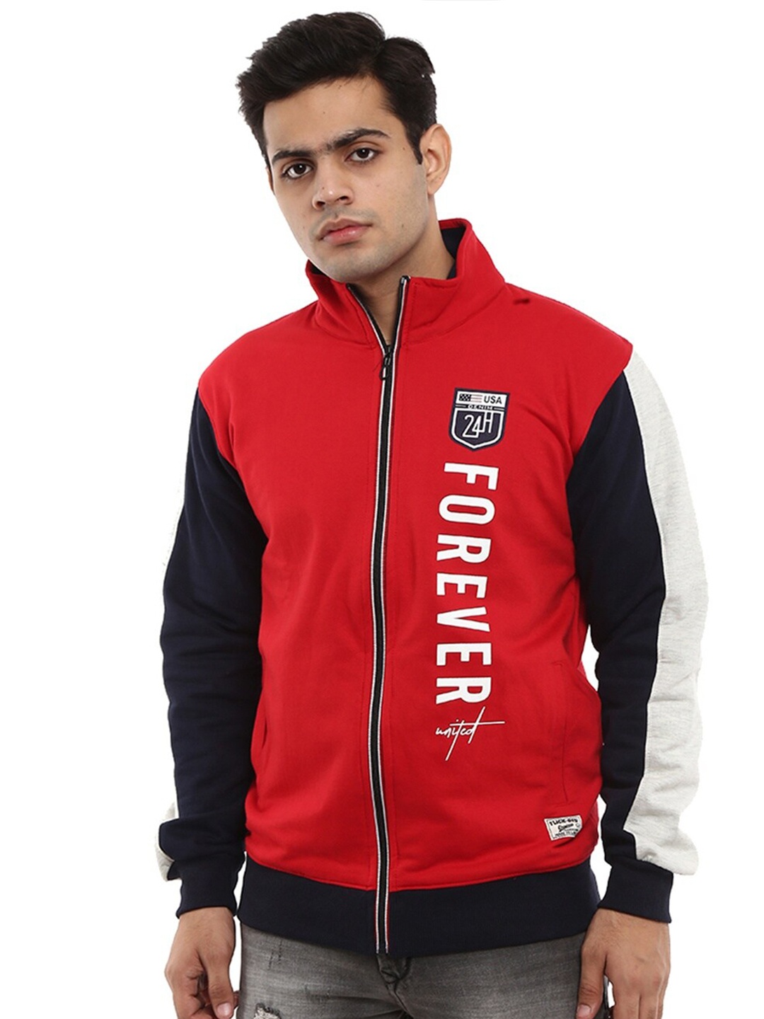 

V-Mart Men Red & White Colourblocked Sweatshirt
