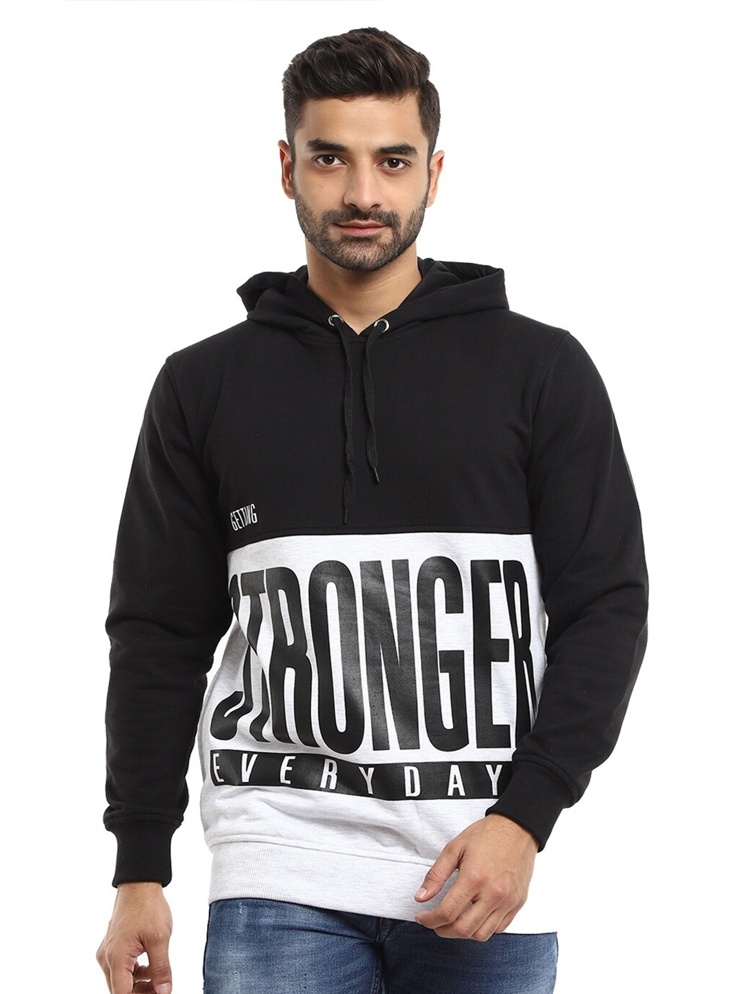 

V-Mart Men Black Printed Hooded Sweatshirt